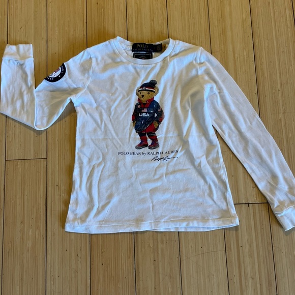 Ralph Lauren White Long Sleeve with Polo Bear Graphic kids size 6 - Picture 1 of 7